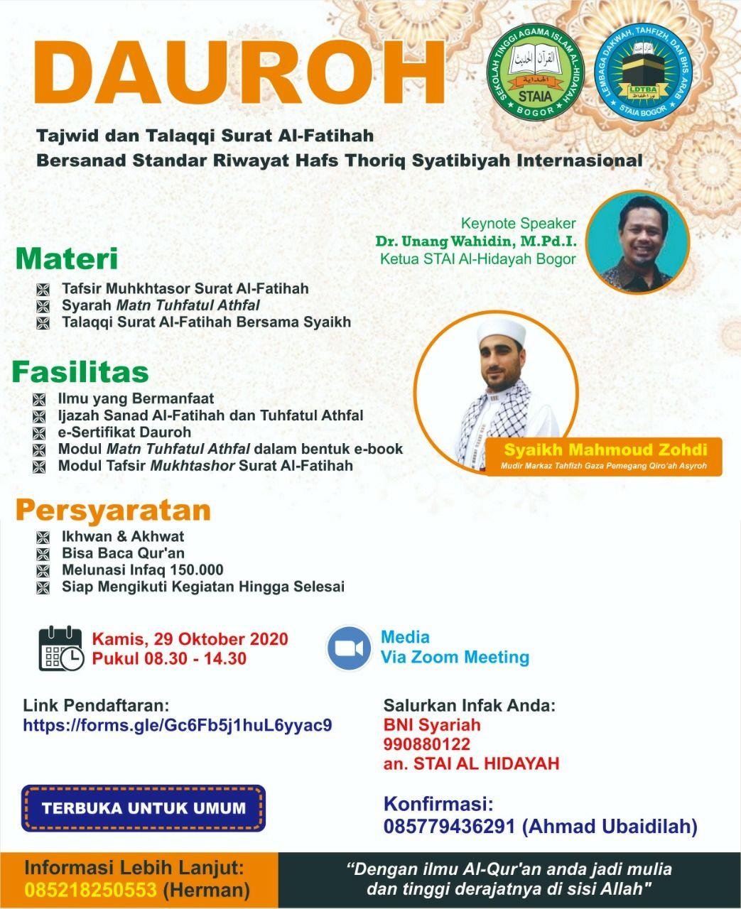 Dauroh Tajwid Dan Talaqi Surat Al-Fatiha Bersanad Standar Riwayat Hafs Thoriq Syatibiyah Internasional