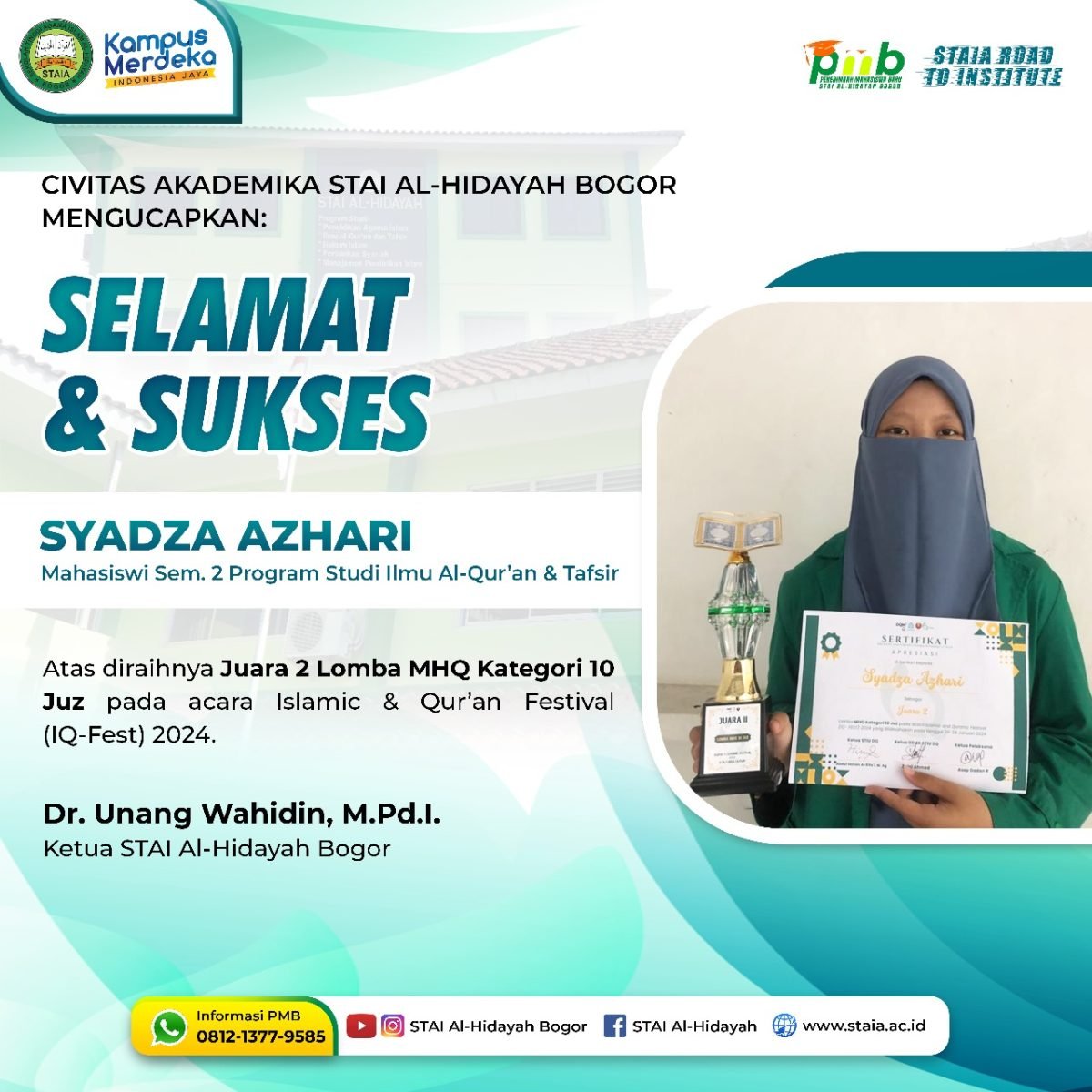 Mahasiswi STAI Al-Hidayah Raih Juara 2 Lomba MHQ Kategori 10 Juz dalam IQ-Fest 2024
