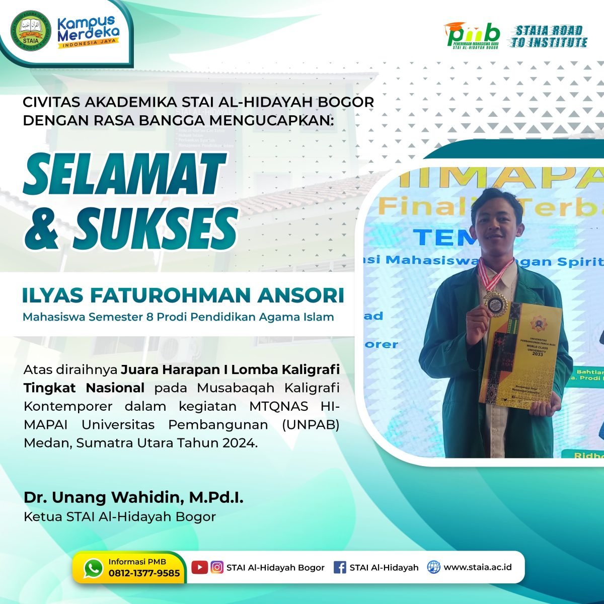 Mahasiswa Prodi PAI STAI Al-Hidayah Bogor Raih Juara Harapan I Lomba Kaligrafi Tingkat Nasional