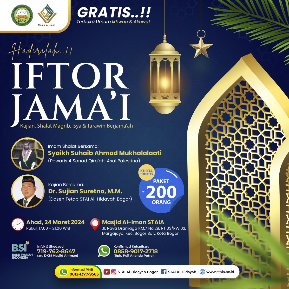 DKM Masjid Al-Iman STAI Al-Hidayah Bogor Selengarakan Iftor Jama’i, sediakan 200 Paket Iftor dan 250 Paket Makan Berbuka