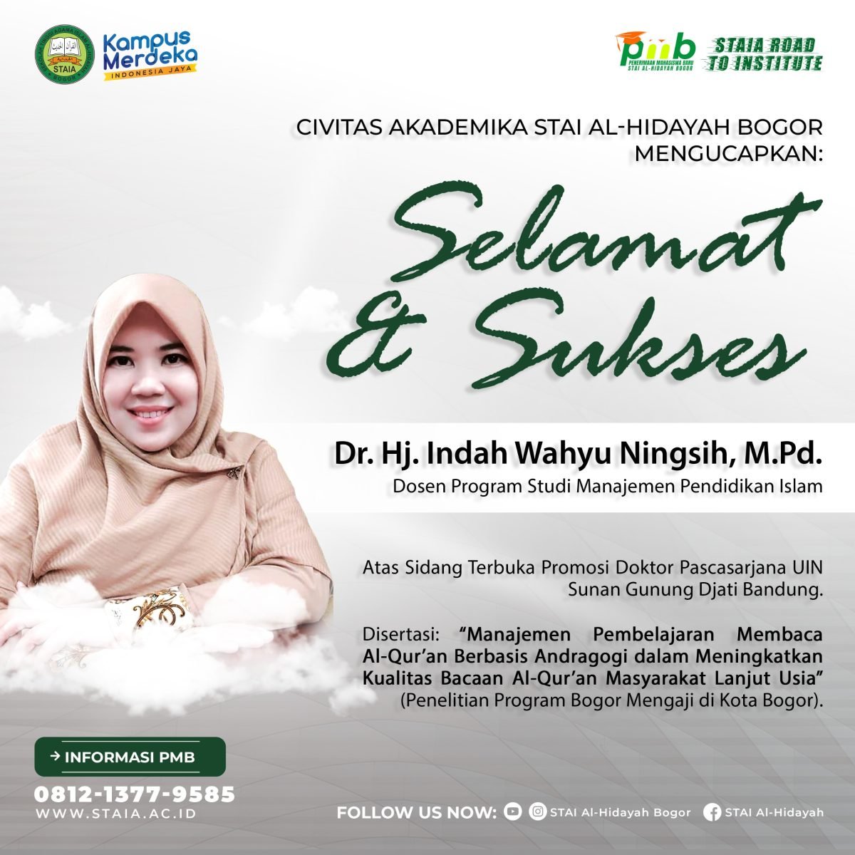 Dosen STAI AL-Hidayah Bogor Sukses Menyelesaikan Sidang Terbuka Promosi Doktor